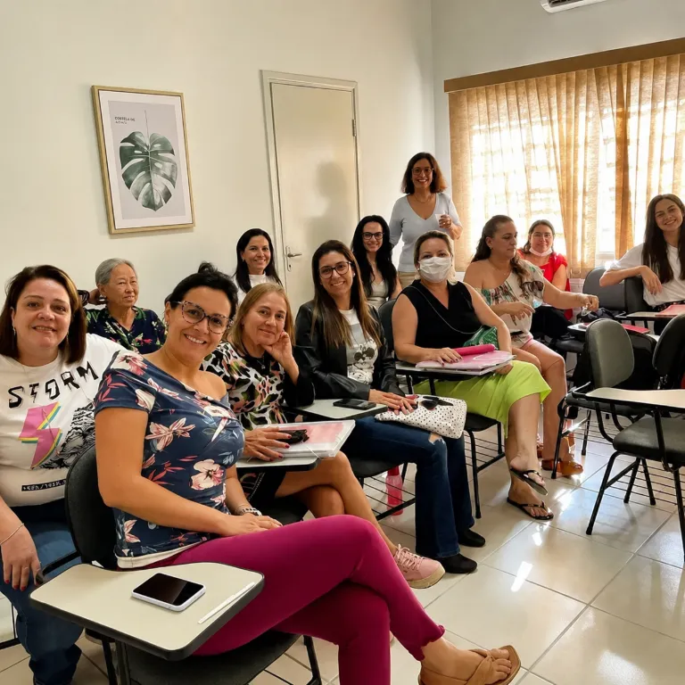 Turma de psicólogas participantes da formação presencial em sala de aula